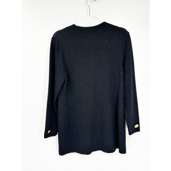 St. John Black Knit Jacket w/ Gold Buttons & Side Slits - Size Small - Picture 3 of 6